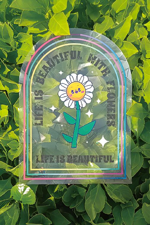 Holografik "Life is Beautiful" Papatya Sun Catcher - İlham Veren Pencere Filmi