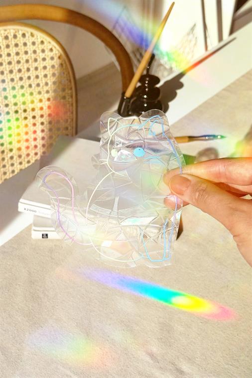 Holografik Minimalist Kedi Silüet Sun Catcher - Modern Gökkuşağı Pencere Filmi