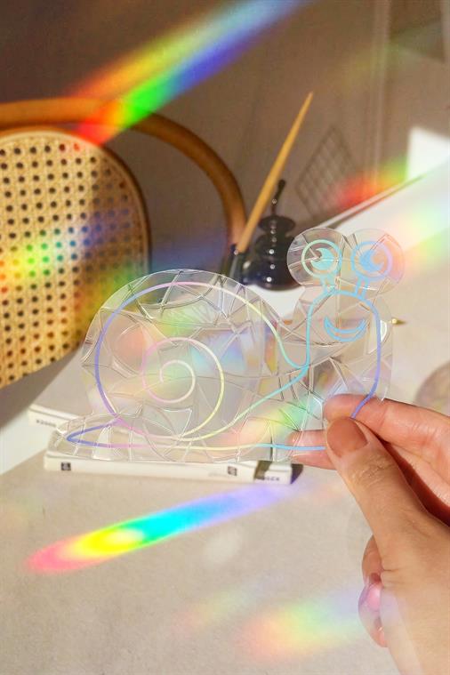 Holografik Sevecen Salyangoz Sun Catcher Sticker - Minimalist Gökkuşağı Pencere Filmi