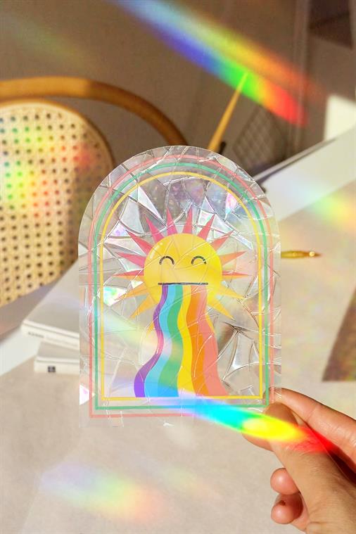 Holografik "Summer Positive" Güneş Sun Catcher - Neşeli Gökkuşağı Pencere Filmi