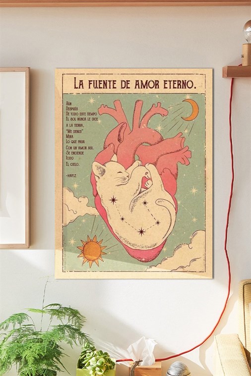 Kedi Ay Güneş Duvar Posteri Büyük Boy 45x30 Cm