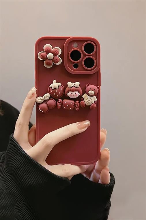 Kırmızı Çilek Aynalı Iphone 11 Telefon Kılıfı 