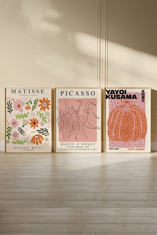 Matisse Picasso Kusama 3'lü Tablo, Poster Seti - Çerçevesiz