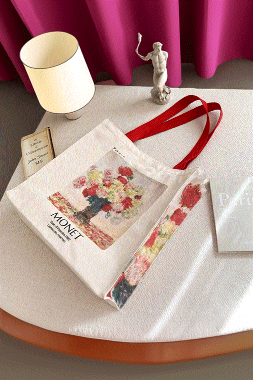 Monet Flowers Tote Bag Kanvas Çanta 