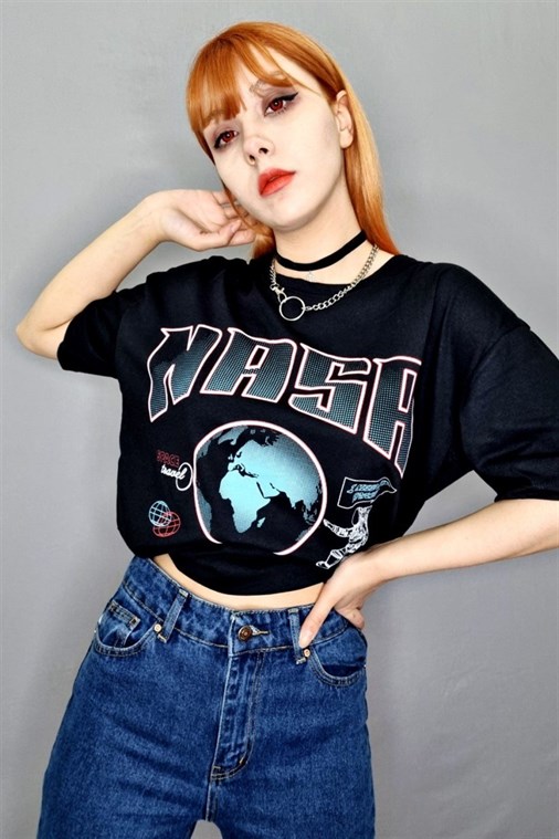 Nasa Oversize Siyah T-Shirt