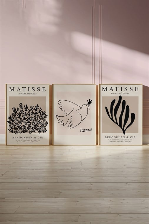Papiers Picasso Matisse 3'lü Tablo, Poster Seti - Çerçevesiz