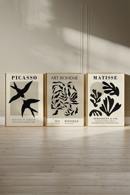 Picasso Art Boheme Matisse 3'lü Tablo, Poster Seti - Çerçevesiz