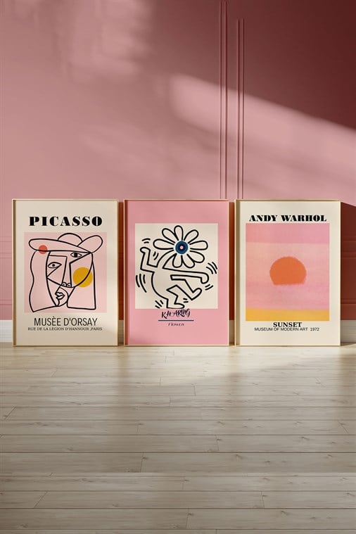 Picasso Flower Andy Warhol 3'lü Tablo, Poster Seti - Çerçevesiz