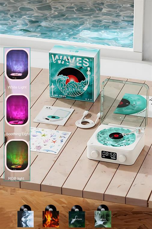 Retro Pikap Hoparlör Şarjlı Kablosuz Projektör Gece Lambası