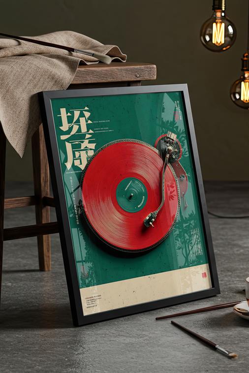 Retro Vinyl & Pikap Esintisi - Siyah Çerçeveli Tablo