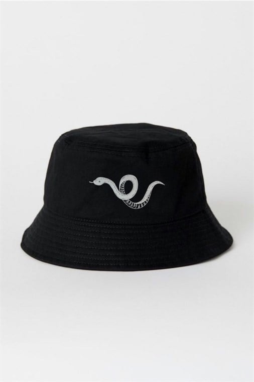 Siyah Beyaz Yılan Balıkçı Şapka Bucket Hat