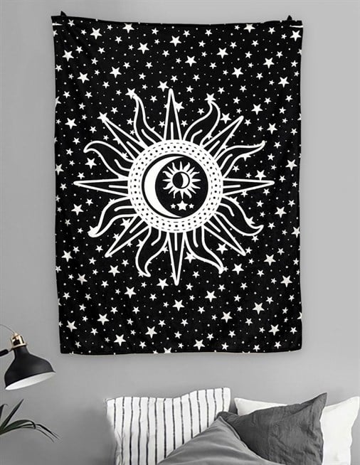 Siyah Güneş Çizim Duvar Halısı 70x100 cm