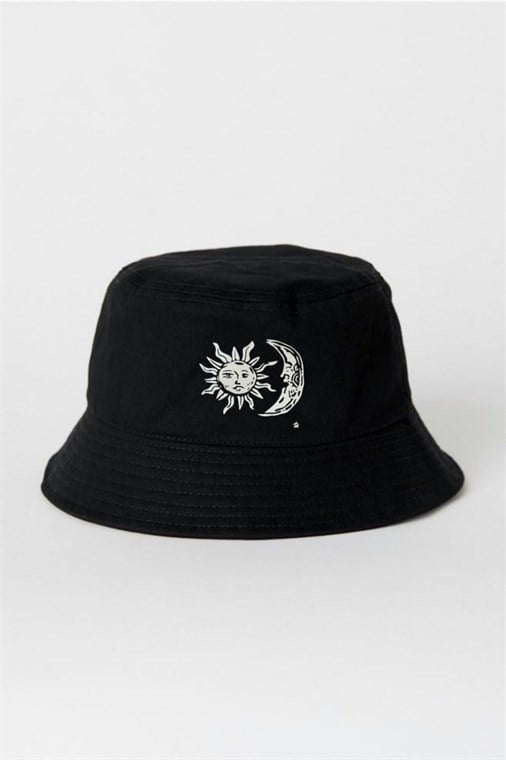 Siyah Güneş Kız/Ay Balıkçı Şapka Bucket Hat