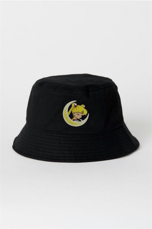 Siyah Sailor Moon Anime Balıkçı Şapka Bucket Hat