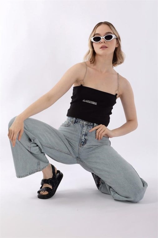 Siyah Zincir Askılı Babygirl Body
