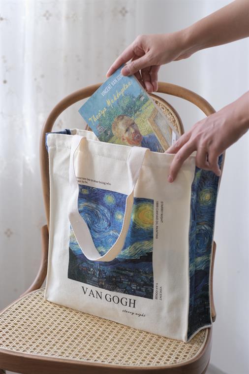 The Starry Night Yıldızlı Gece Van gogh Tote Bag Kanvas Çanta 