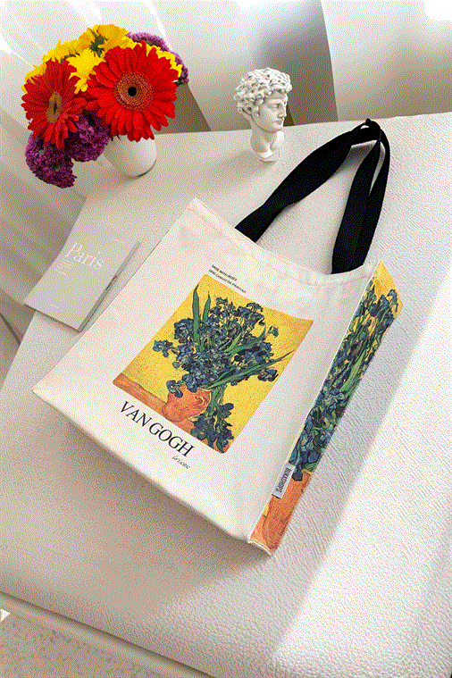 Van Gogh 1890 Siyah Saplı Tote Bag Kanvas Çanta 
