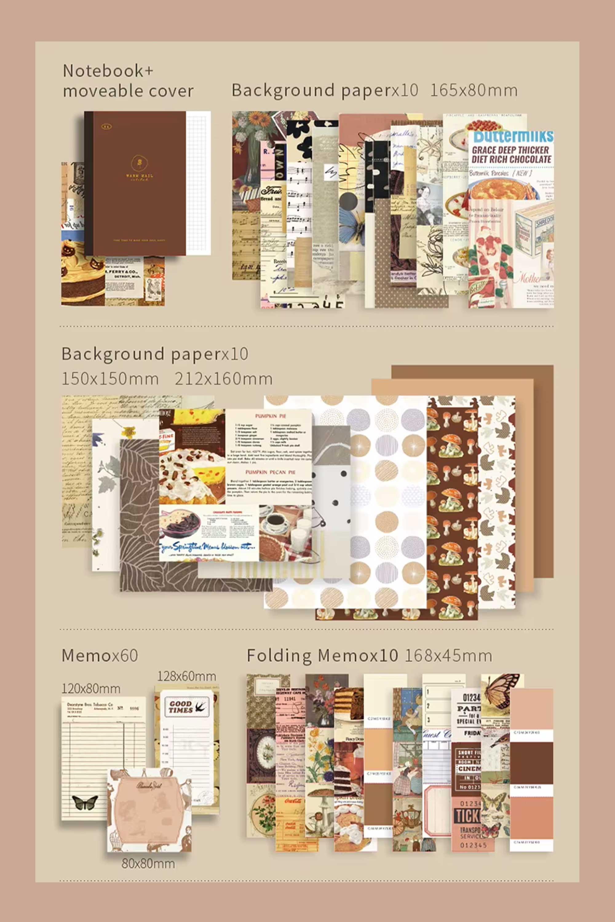 155 Parça Mega Vintage Journal Seti ve Scrapbook Seti - Retro