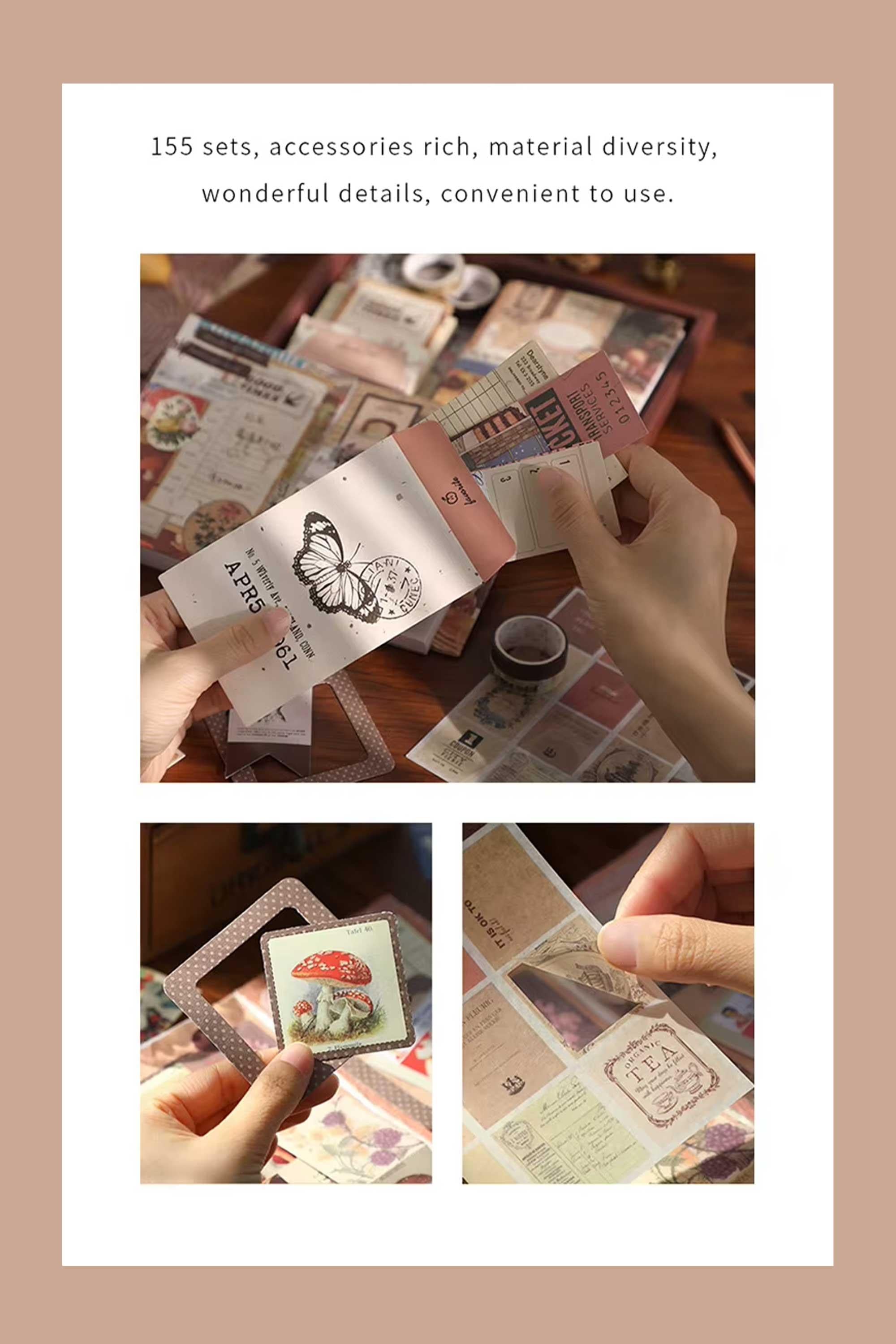 155 Parça Mega Vintage Journal Seti ve Scrapbook Seti - Retro