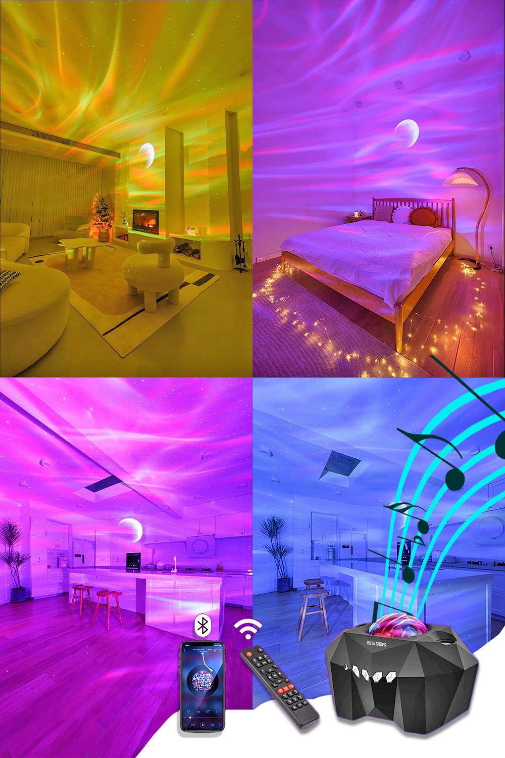 Aurora Kuzey Işıkları Starry Projektör Hoparlör Gece Lambası