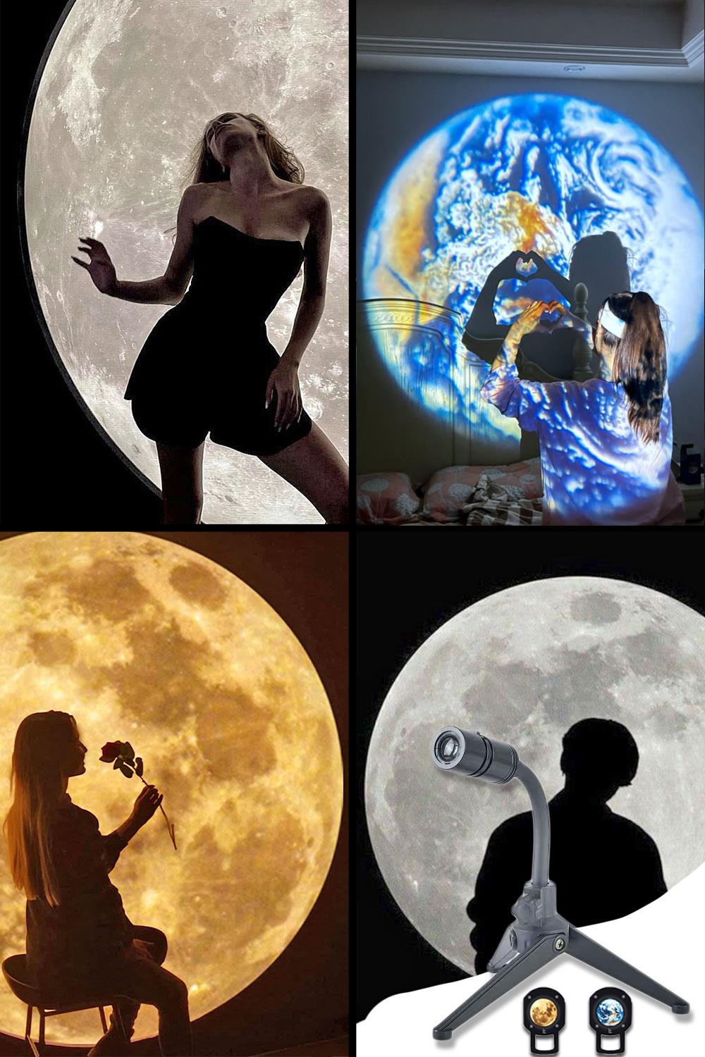Moon Earth Projektör Lamba - Çift Lensli Ay ve Dünya 360 Dönebilen USB Gece  Lambası