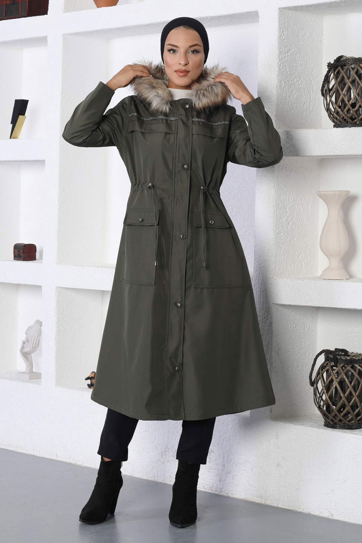 Şerit Detaylı Mont Haki 10360