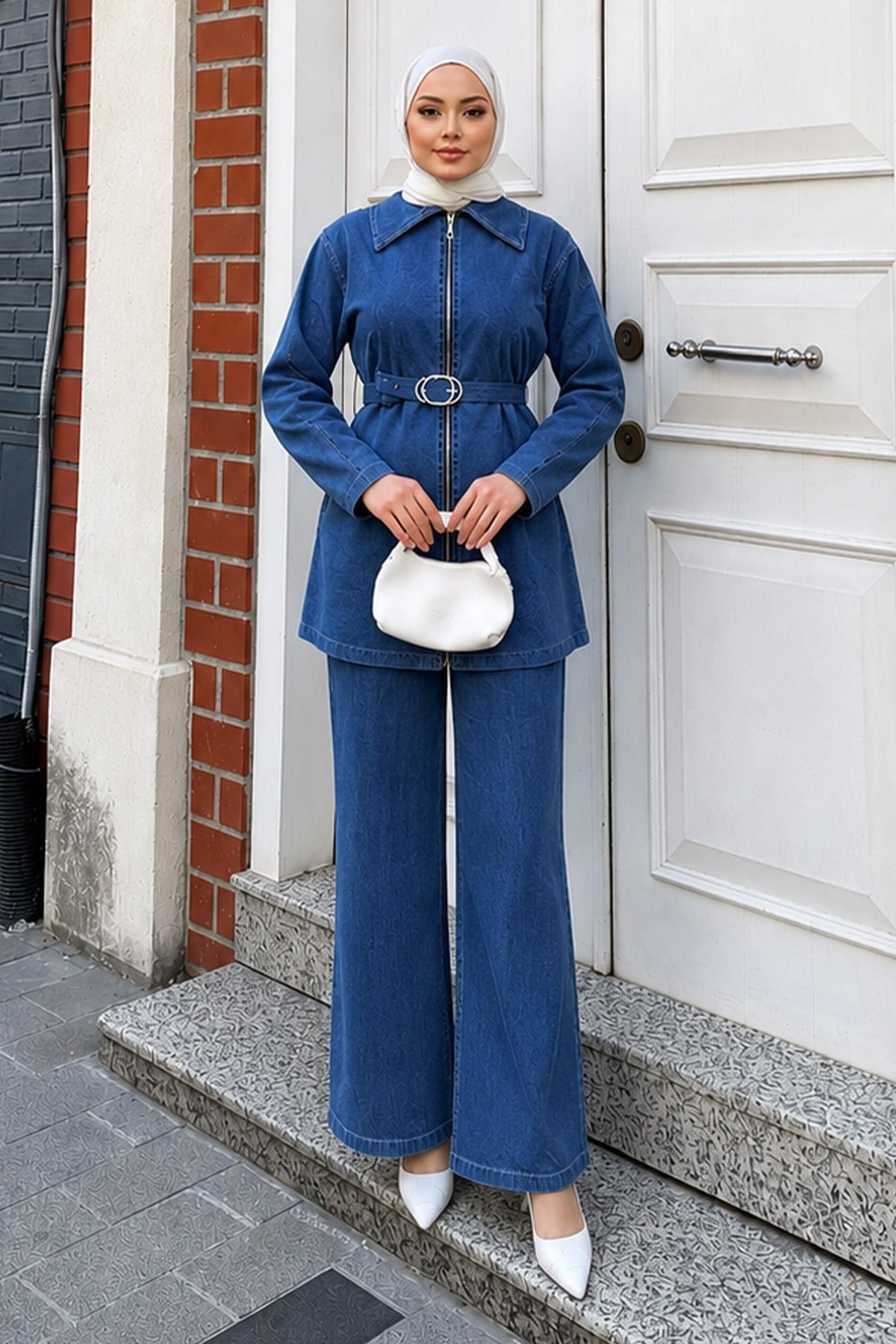 Vera Fermuarlı Denim Takım Açık Mavi 19298