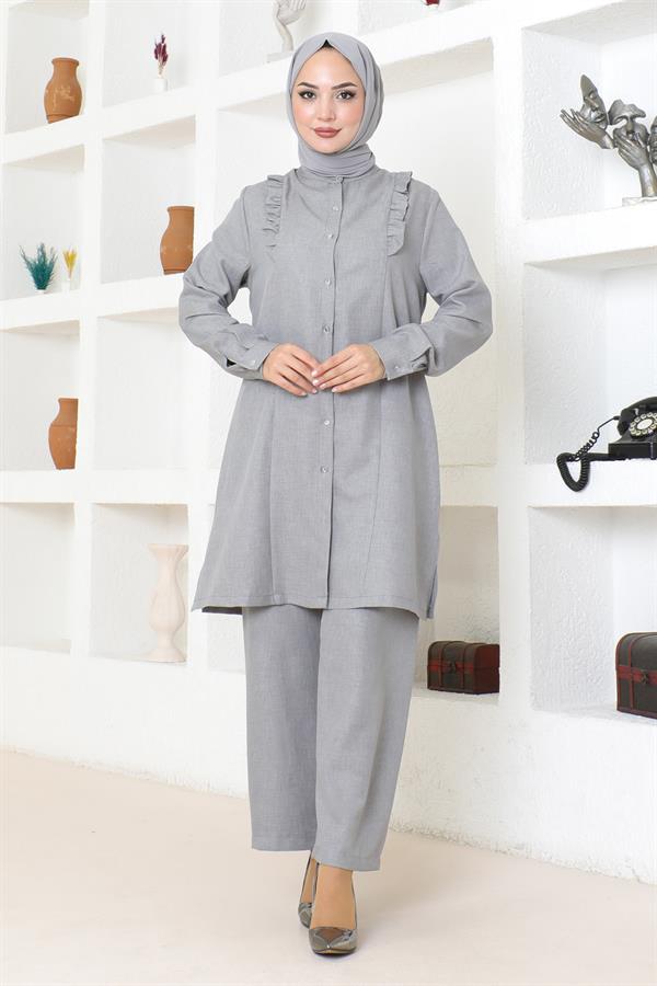 Fırfır Detaylı Takım Gri Gri MSW19224-5