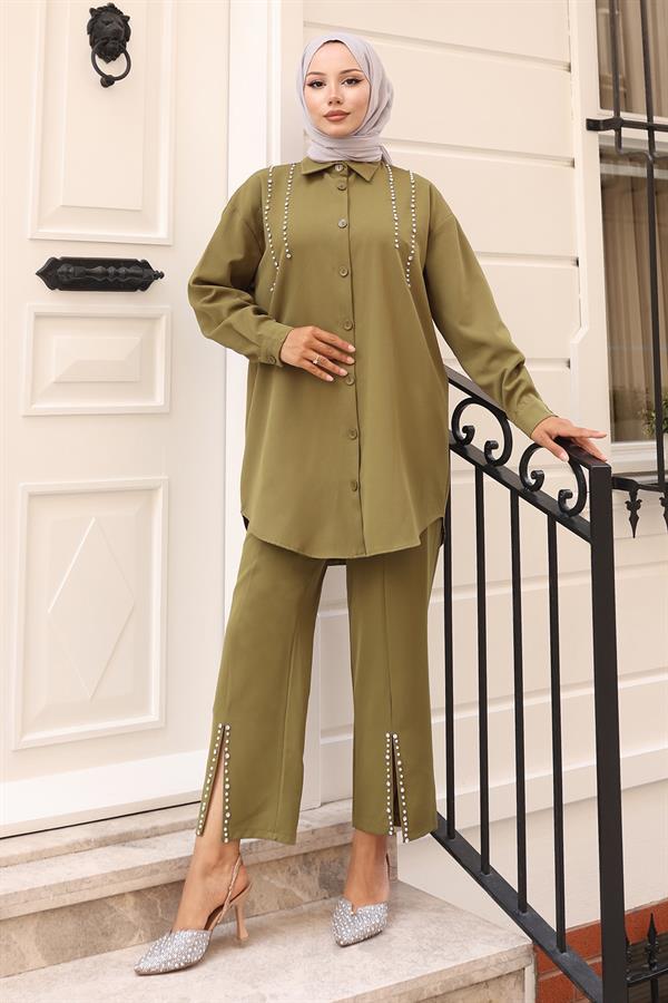 İnci Detaylı Takım Haki 19259