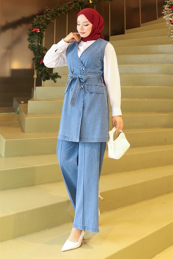 Kemer Detaylı İkili Takım Açık Kot 19232