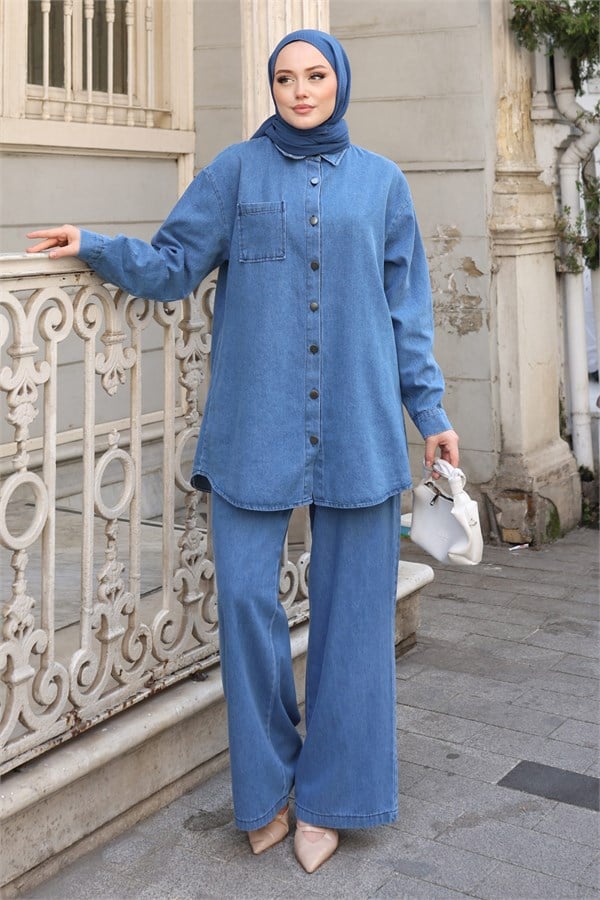 Meysa Oversize Denim Takım Açık Mavi 19302