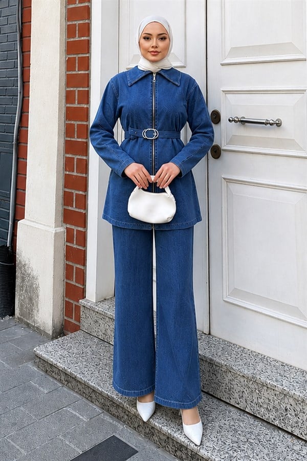 Vera Fermuarlı Denim Takım Açık Mavi 19298