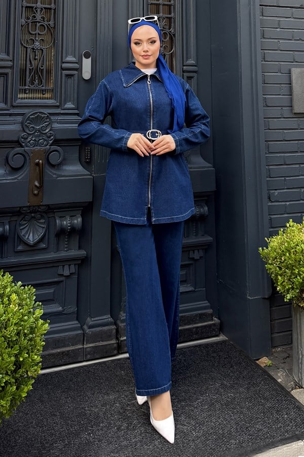 Vera Fermuarlı Denim Takım Koyu Mavi 19298