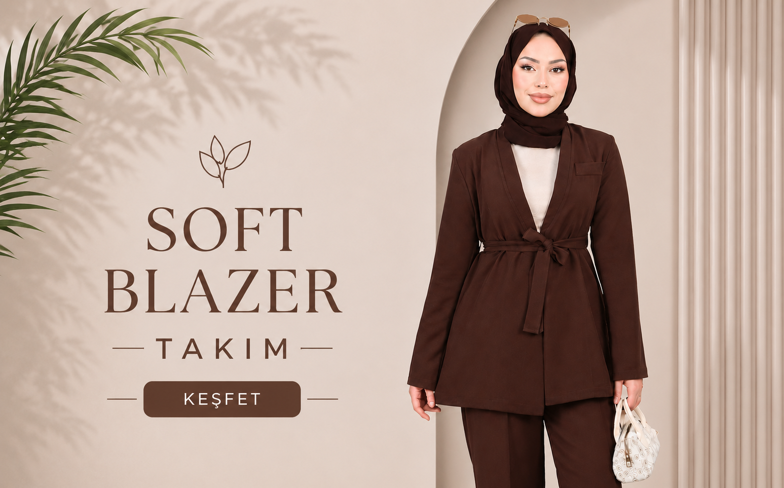 Soft Blazer Takım Kahverengi 19389