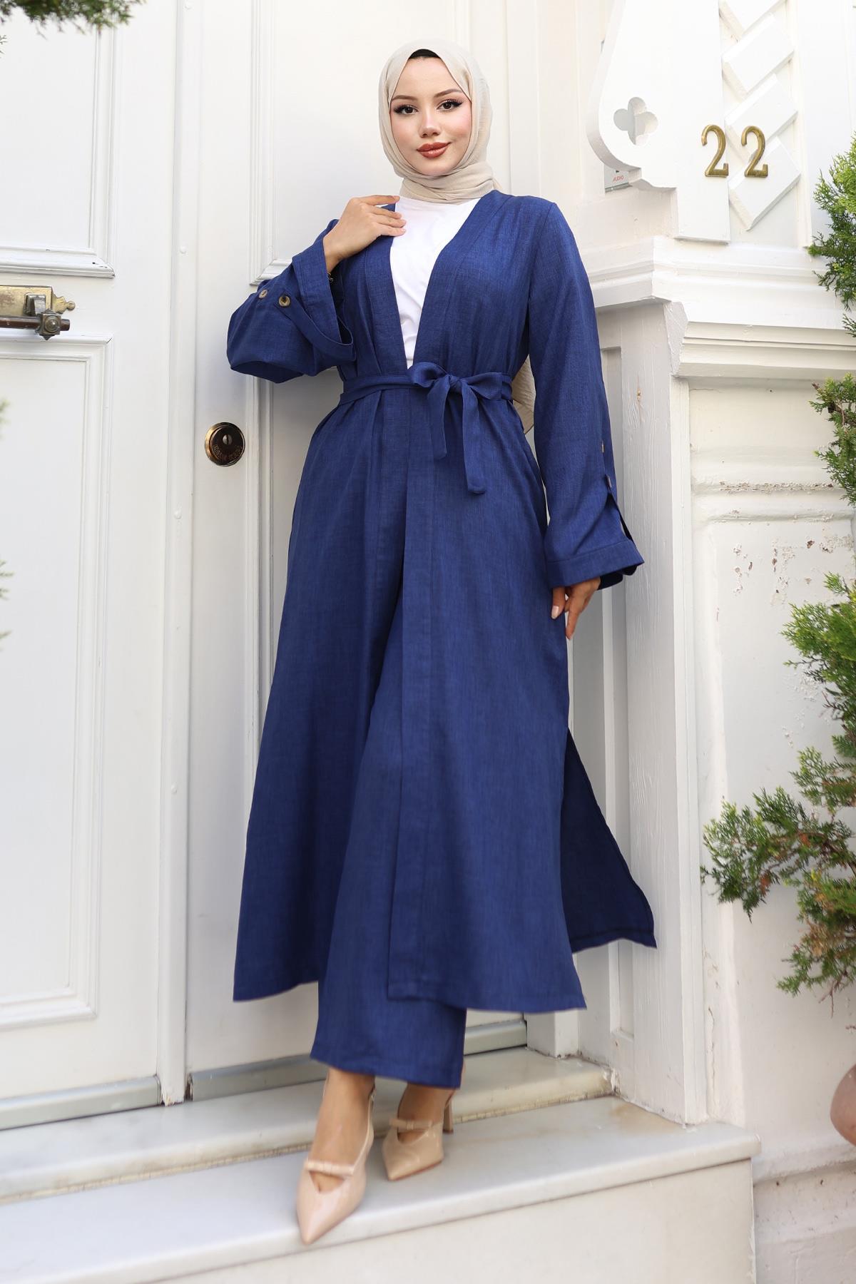 Apolet Detaylı Kimono Takım İndigo 19253