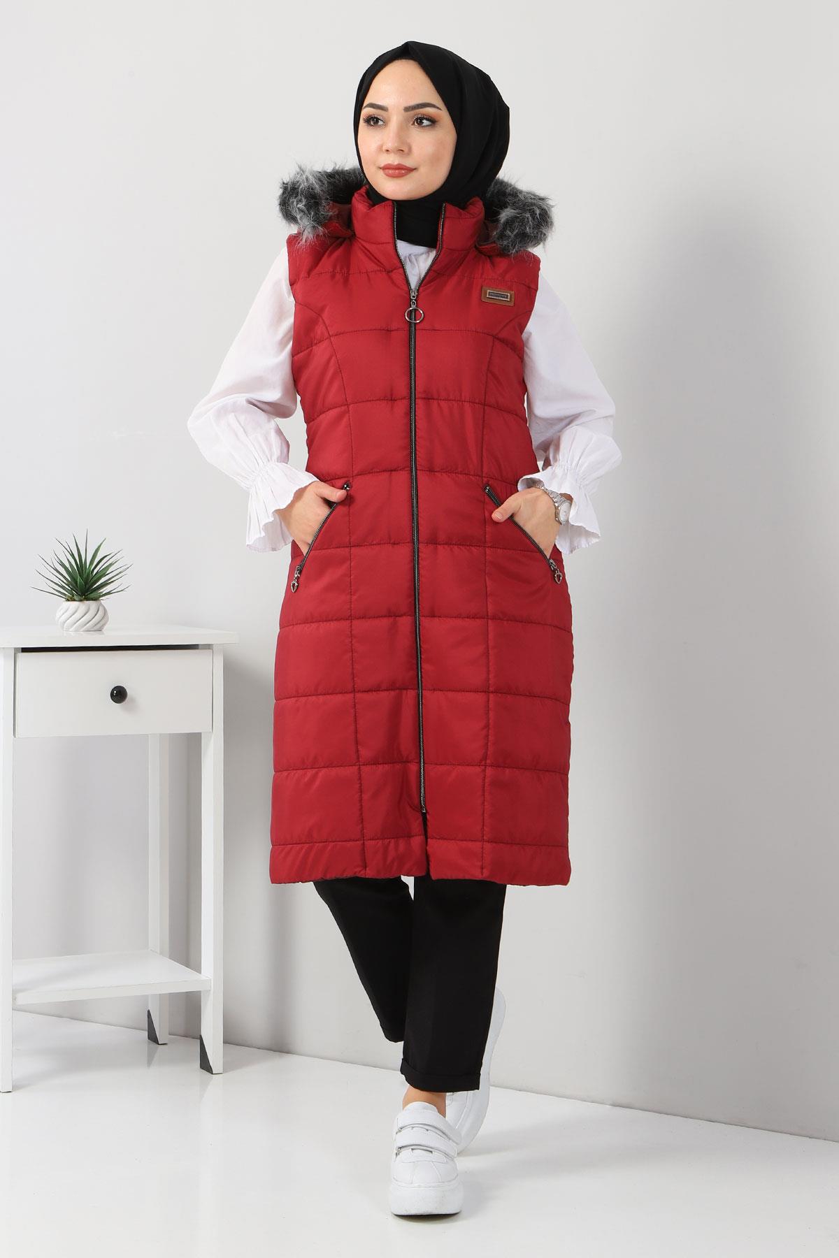 Arma Detaylı Şişme Yelek Bordo 9462