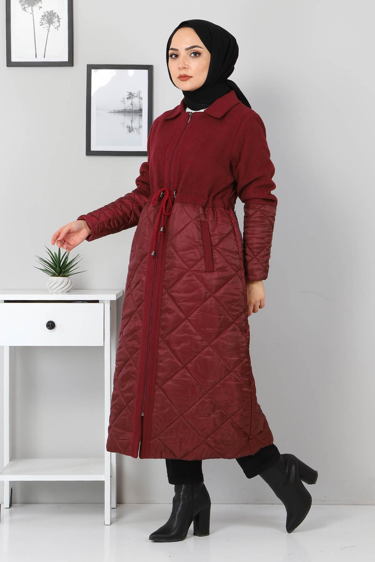 Bağcık Detaylı Kaşe Bordo 2359