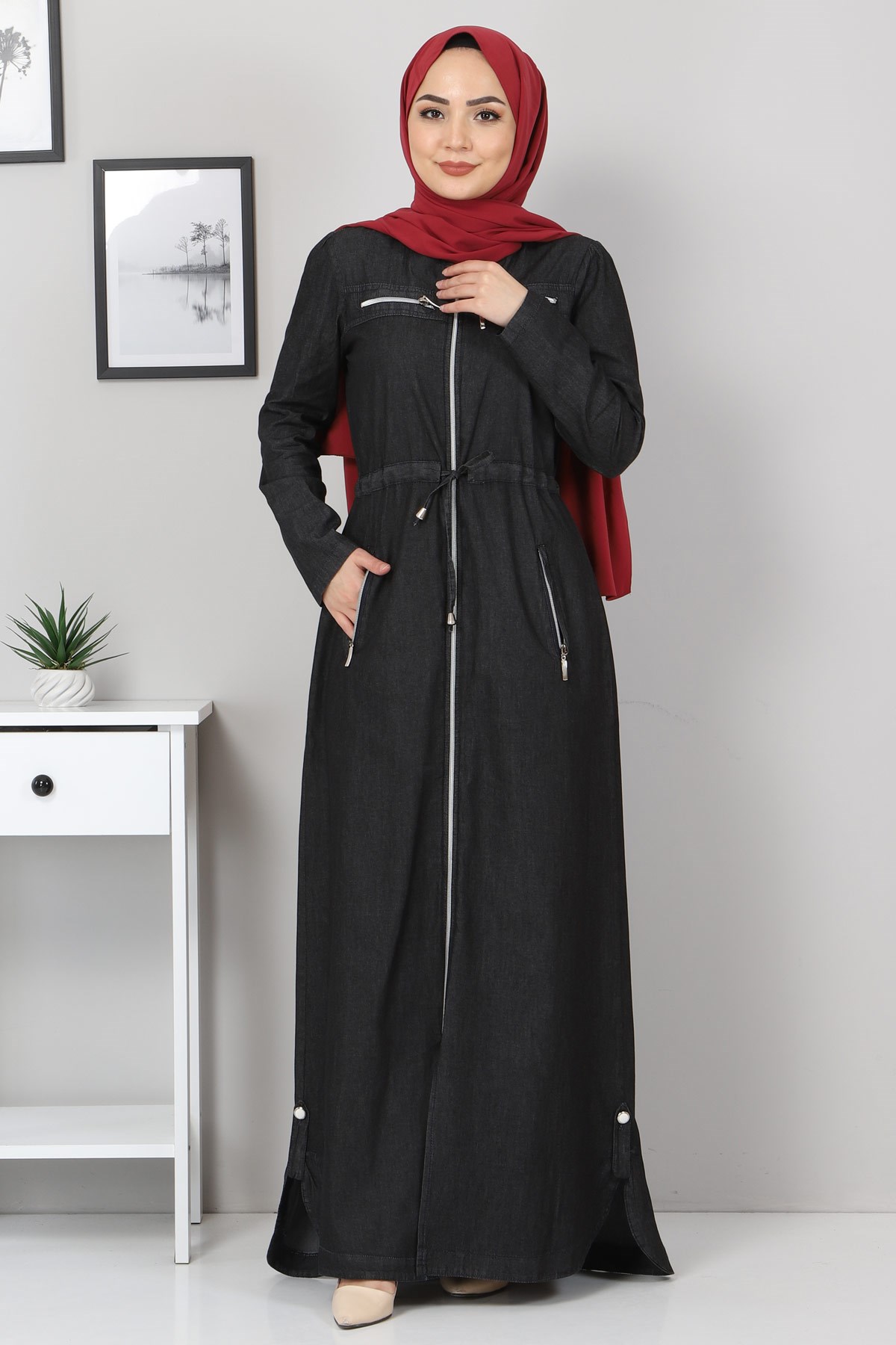 Beli Bağcıklı Kot Ferace Siyah 10010