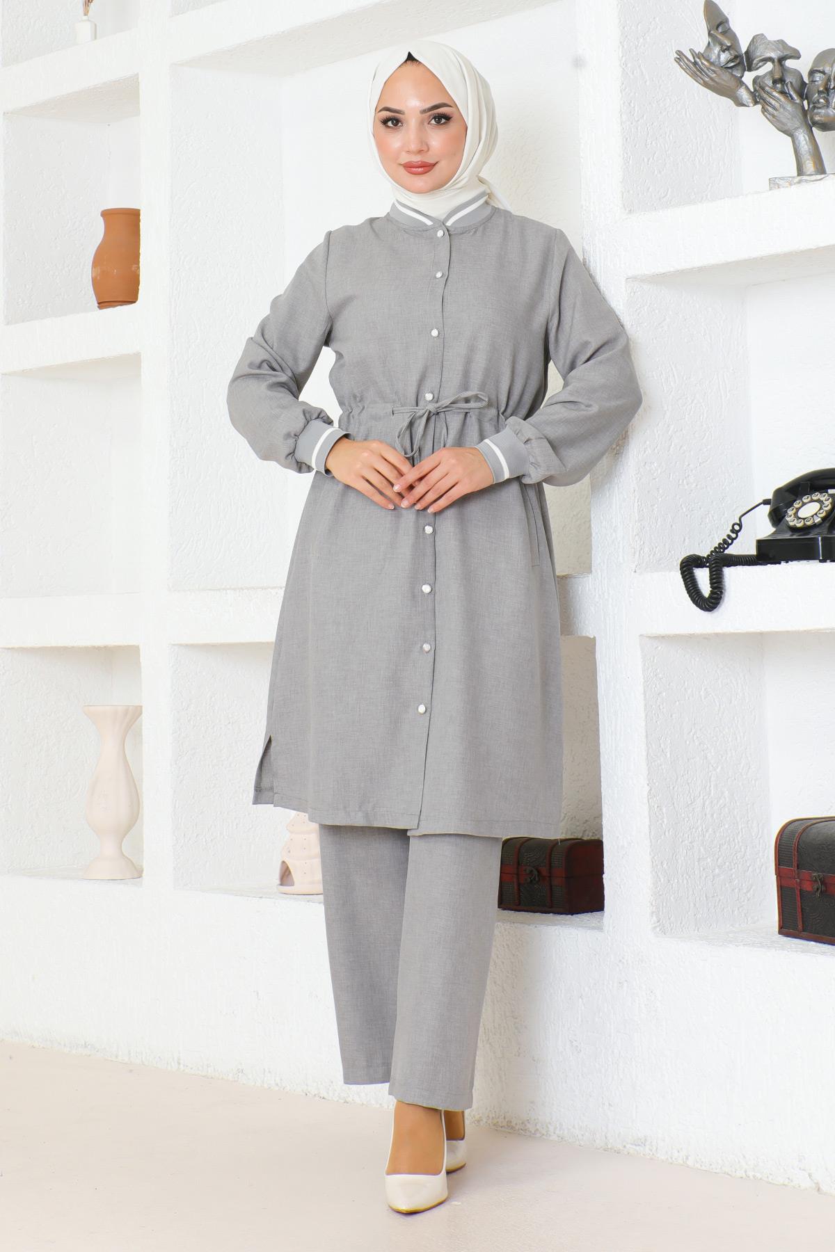 Beli Bağcıklı Ribanalı Takım Gri 19212