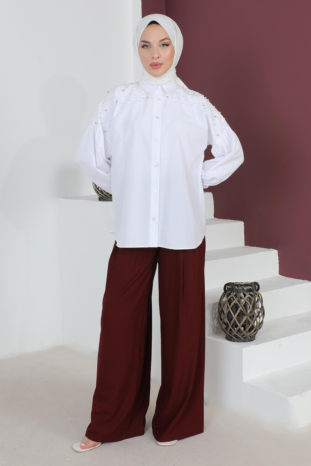 Beli Kuşak Detaylı Pantolon Mürdüm 6077