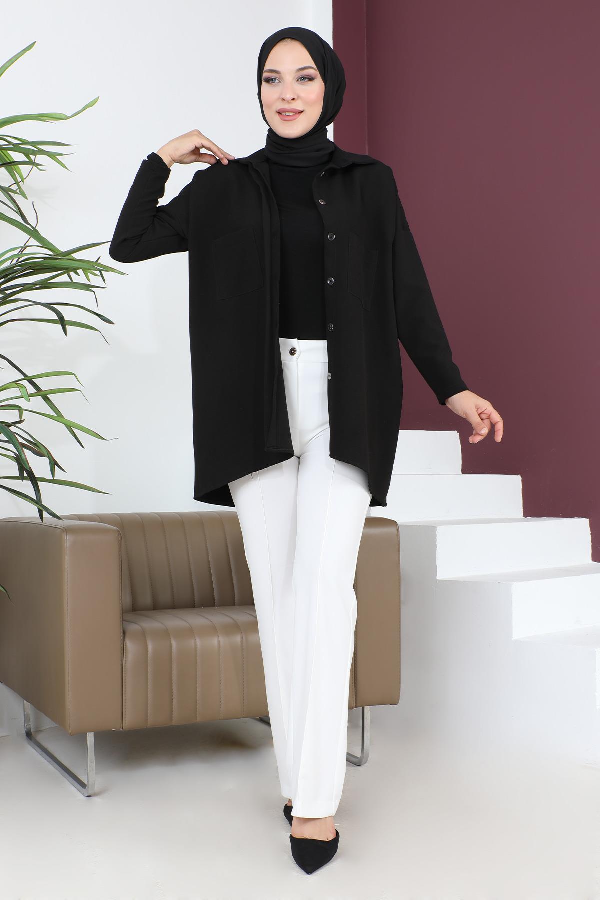 Beli Lastikli Bol Paça Pantolon Beyaz 6086