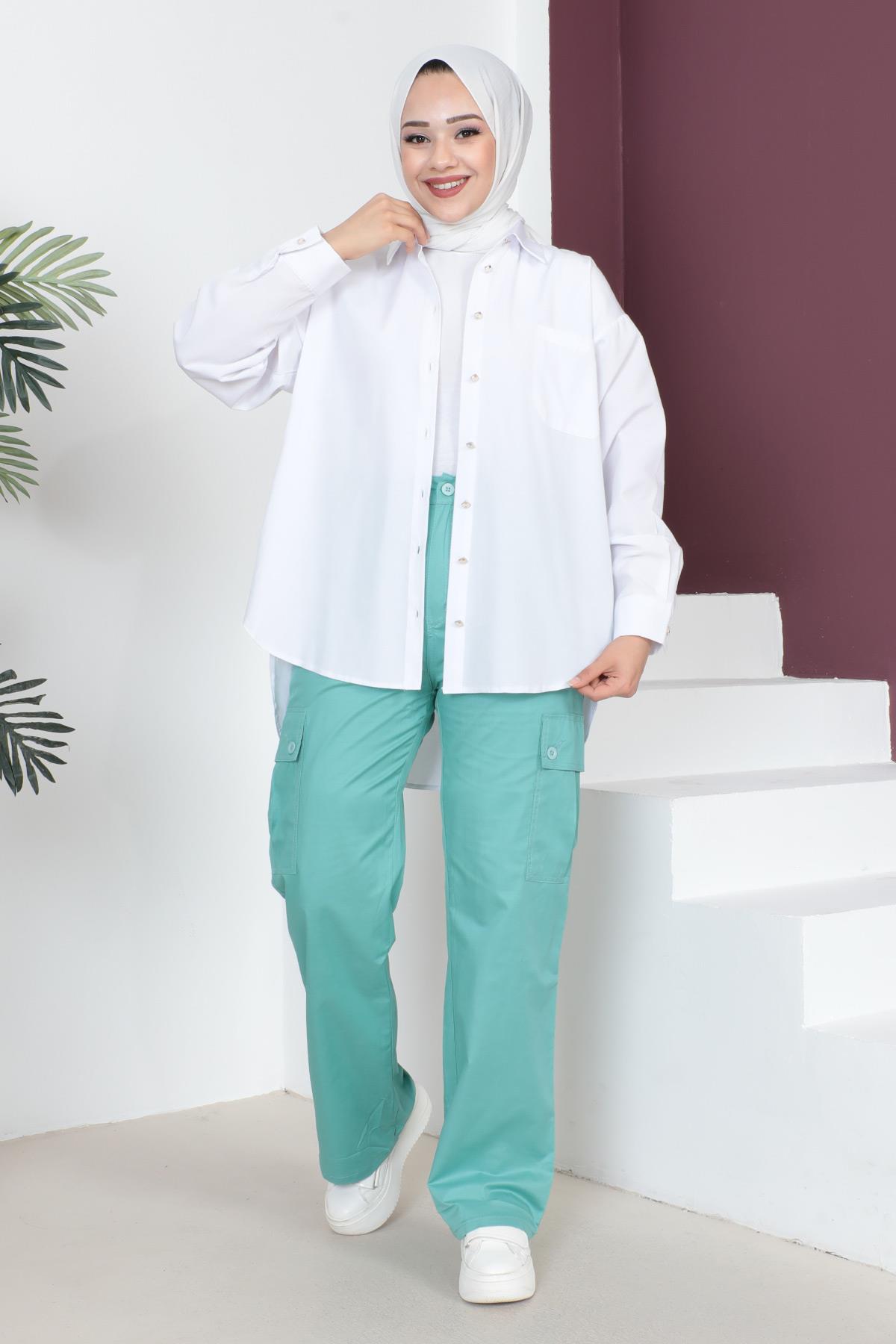 Beli Lastikli Bol Paça Pantolon Mint 6071