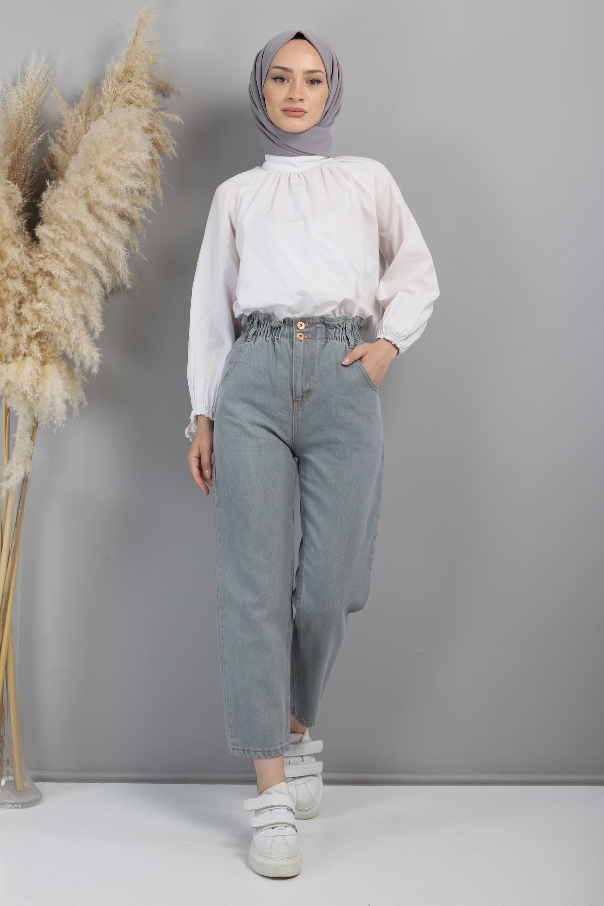 Beli Lastikli Kot Pantolon Gri 5021