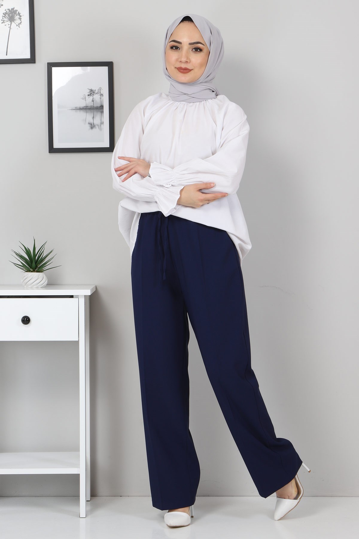 Beli Lastikli Pantolon İndigo 10778