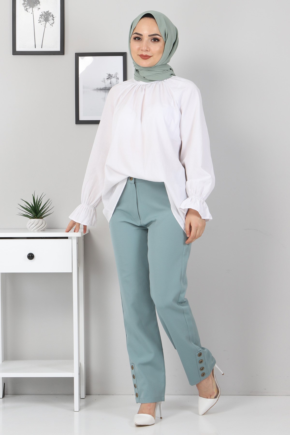 Biye Detaylı Kumaş Pantolon Mint 10631