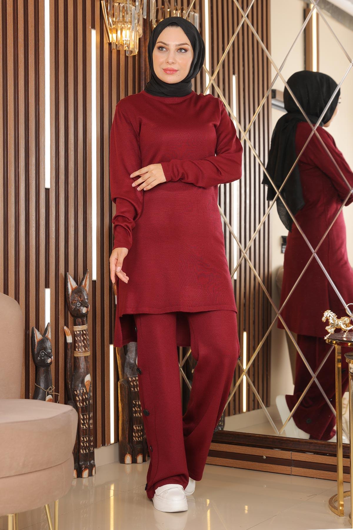 Boğazlı Triko Kombin Bordo 2267-3