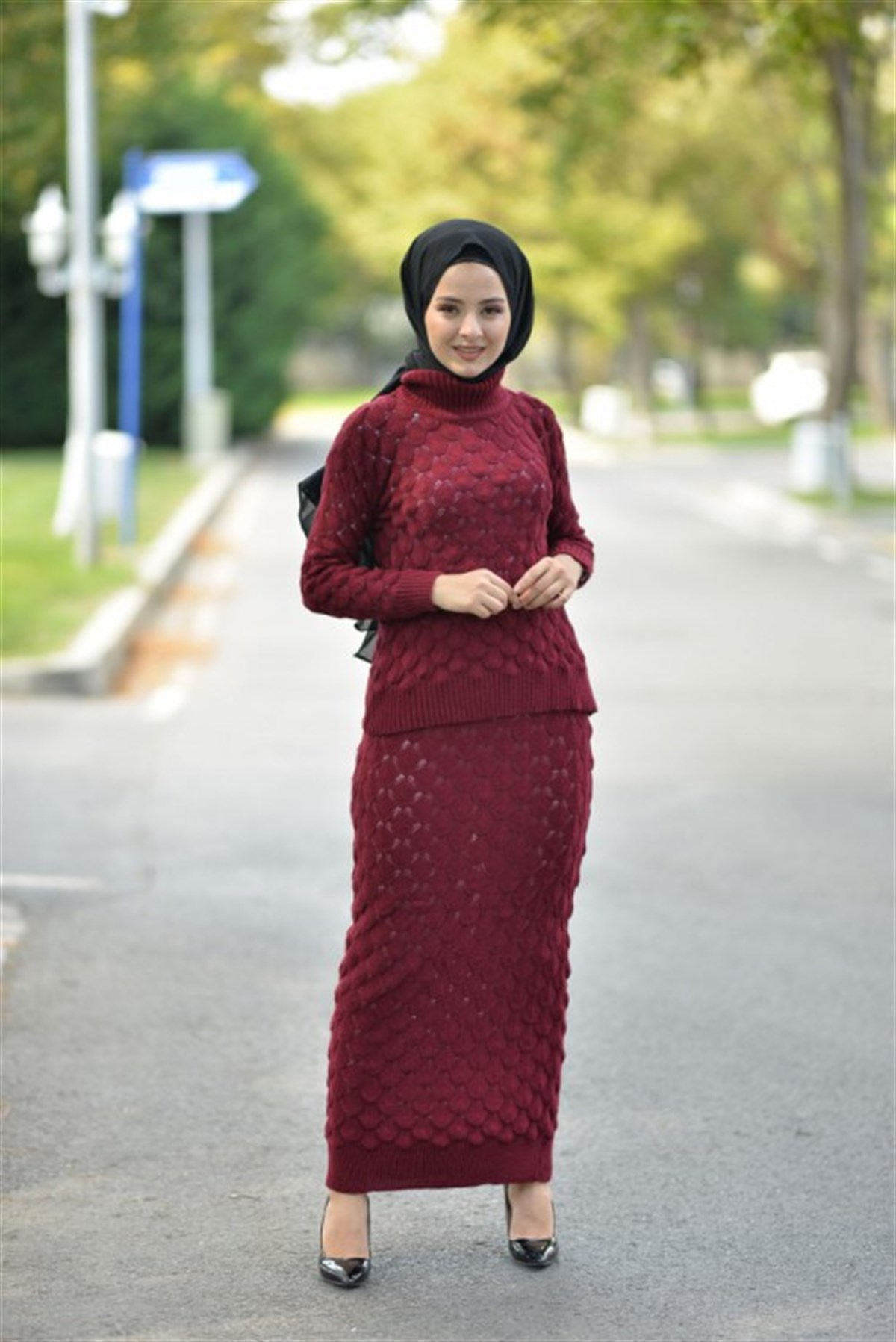 Boğazlı Triko Kombin Bordo Bordo 2266-2