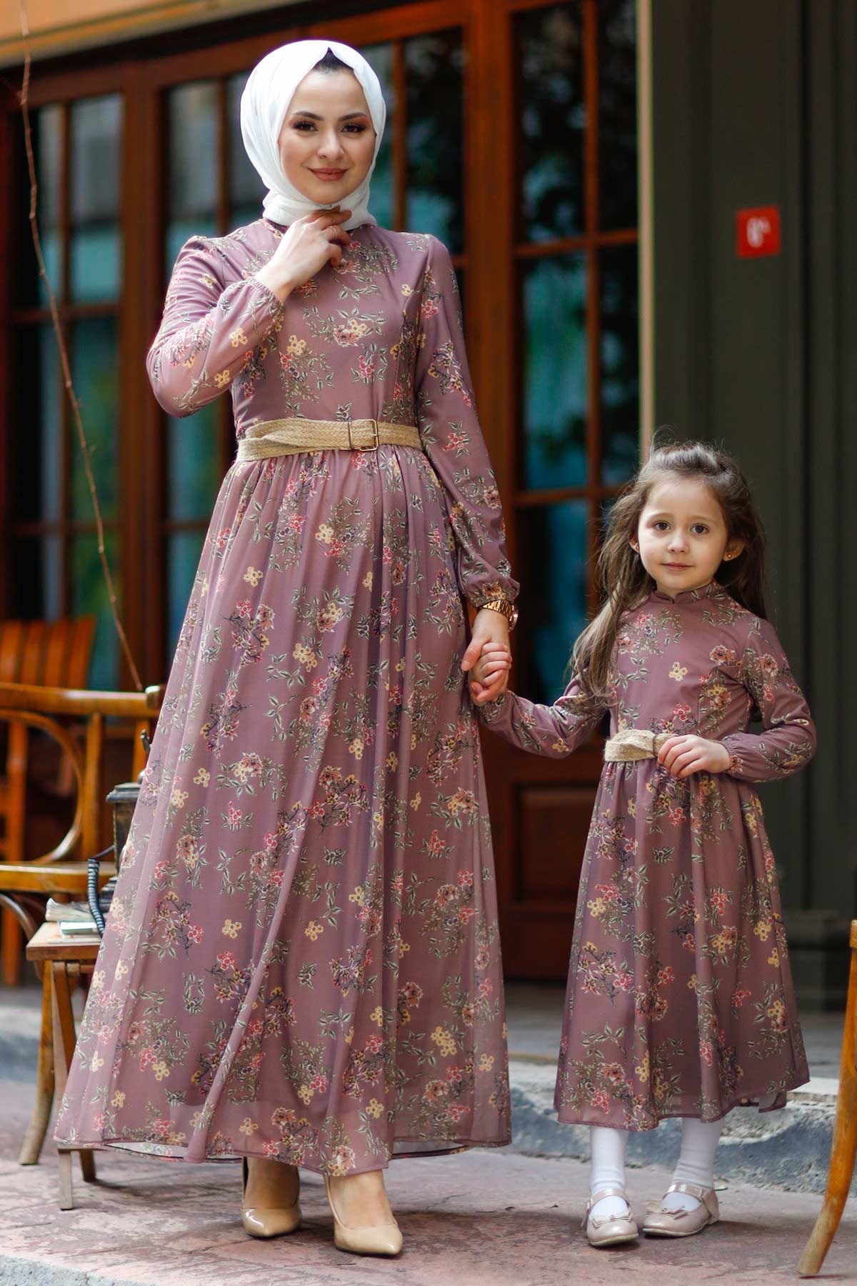 Büyük Çiçekli Anne Elbise Lila 10479