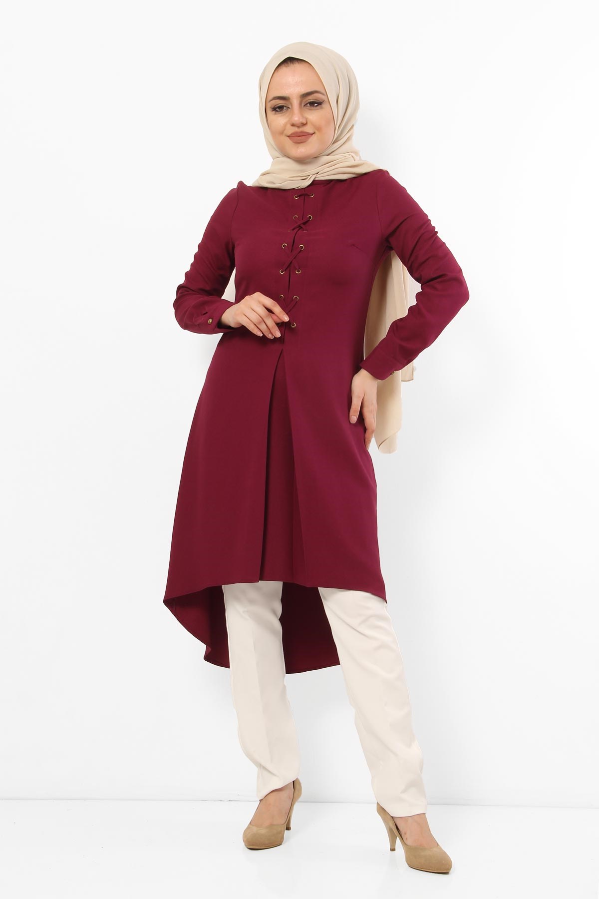 Çapraz Bağcıklı Tesettür Tunik Mürdüm Mürdüm 9291-2