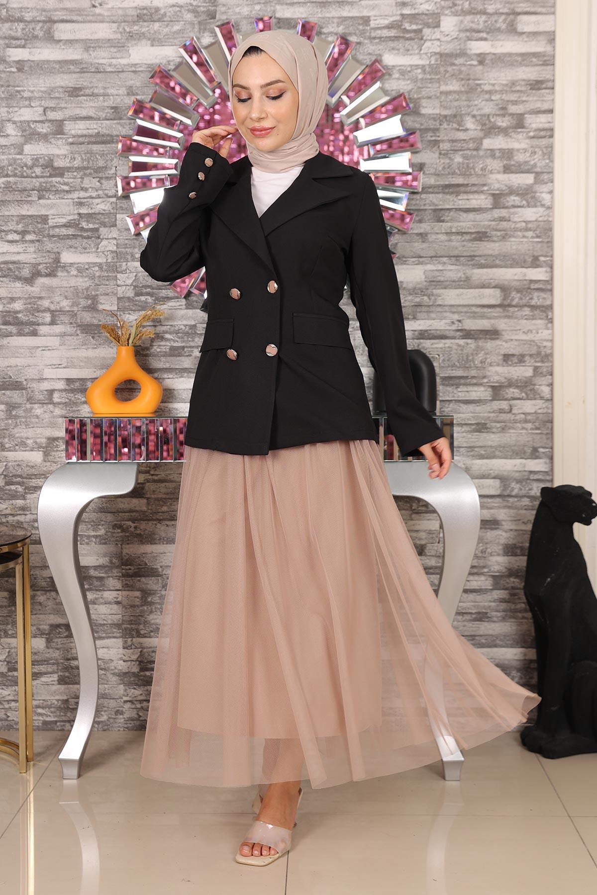 Ceketli Eteği Tül Takım Siyah Siyah MSW19151-3